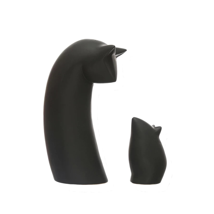 Set of 2 Matte Black Cat and Mouse Figures