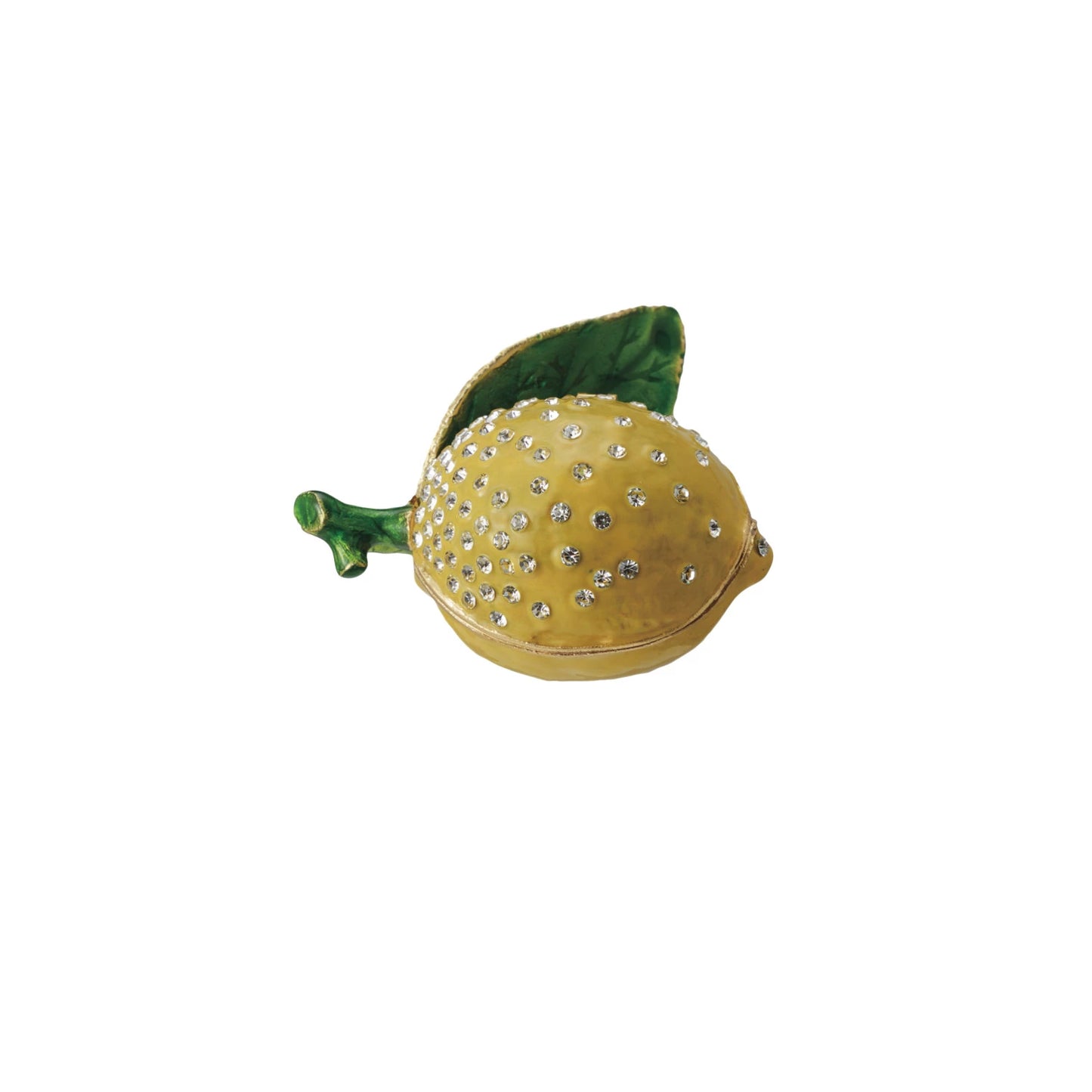 Enameled Metal Lemon Shaped Trinket Box w/ Jewels