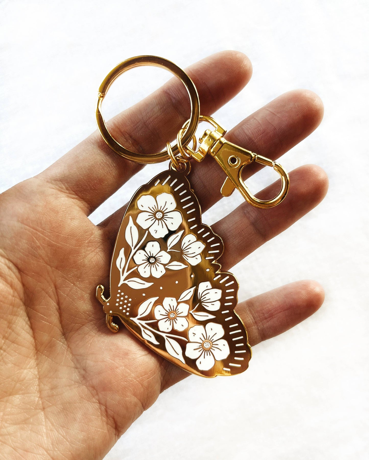 Hard Enamel Floral Moth Keychain