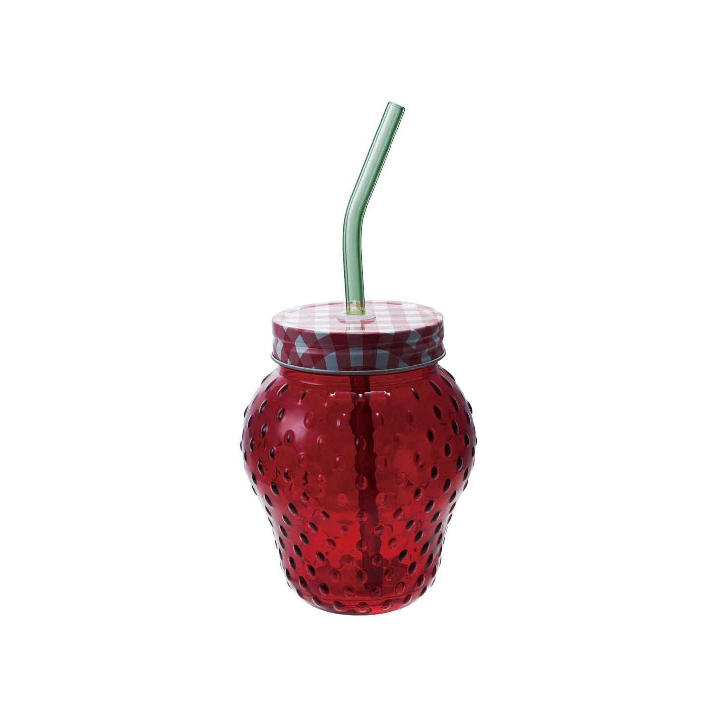 16 oz Vintage Strawberry Shaped Glass with Lid & Glass Straw