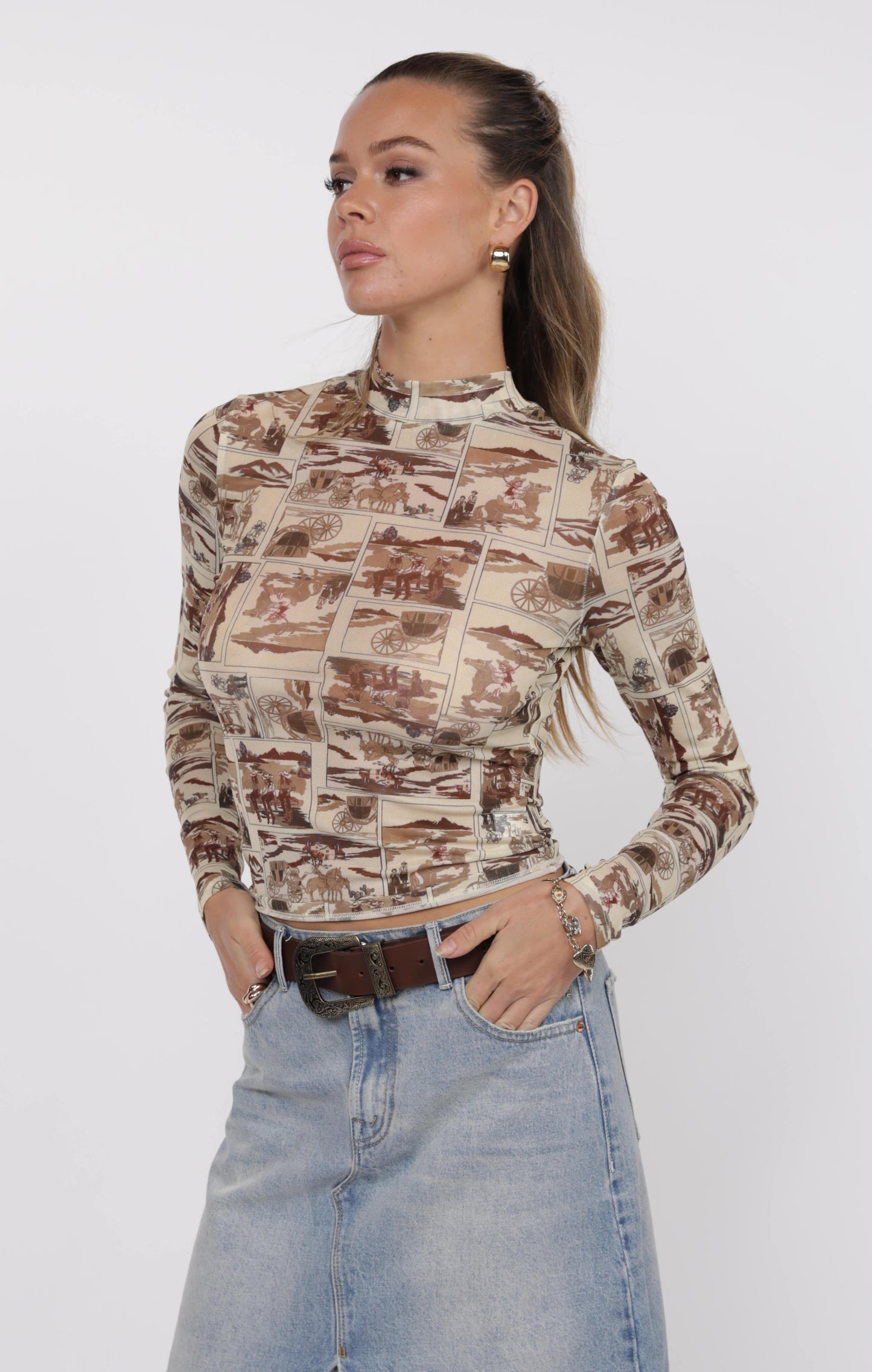 Giddy Up Mesh Long Sleeve Top