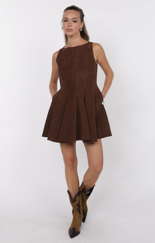 Far West Godet Detail Faux Suede Mini Dress