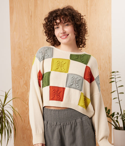 Bev Organic Cotton Checkered Knit Sweater