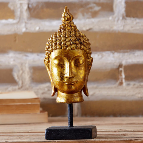 Buddha Head on Black Pedestal Stand