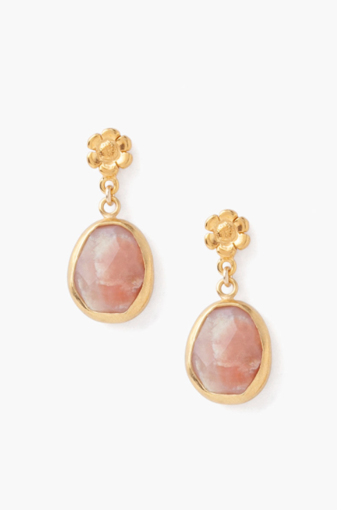 Gold Plated Flower Drop Stone Earrings