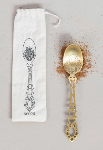 Etched Brass Spoon in Drawstring Bag