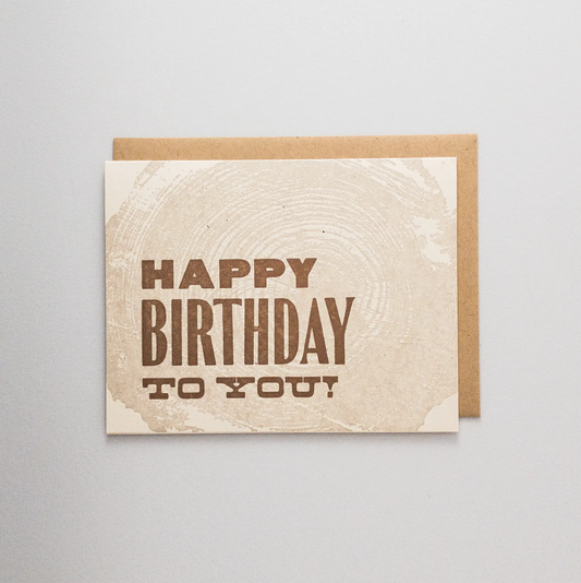 Happy Birthday Woodgrain Letterpress Card