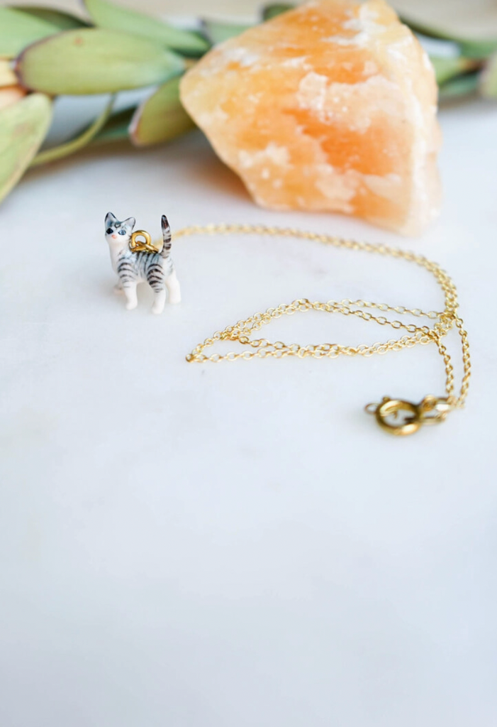 Tiny Preston Grey Cat Necklace