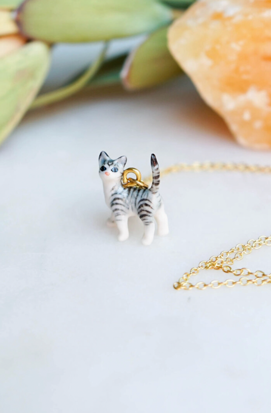 Tiny Preston Grey Cat Necklace