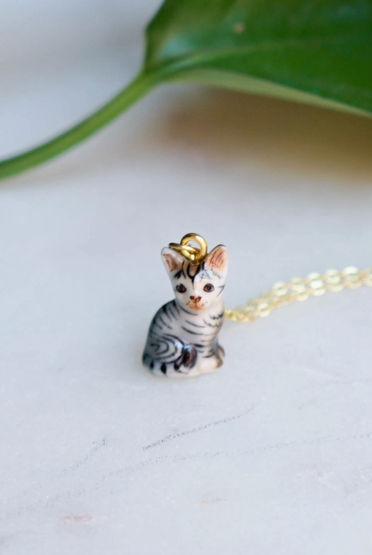 Tiny Sooki Grey Tiger Cat Necklace