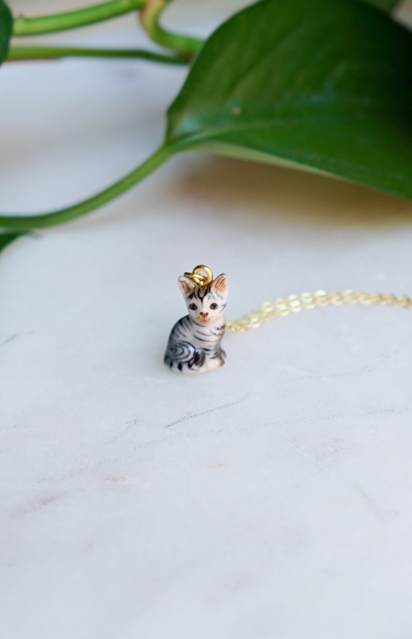 Tiny Sooki Grey Tiger Cat Necklace