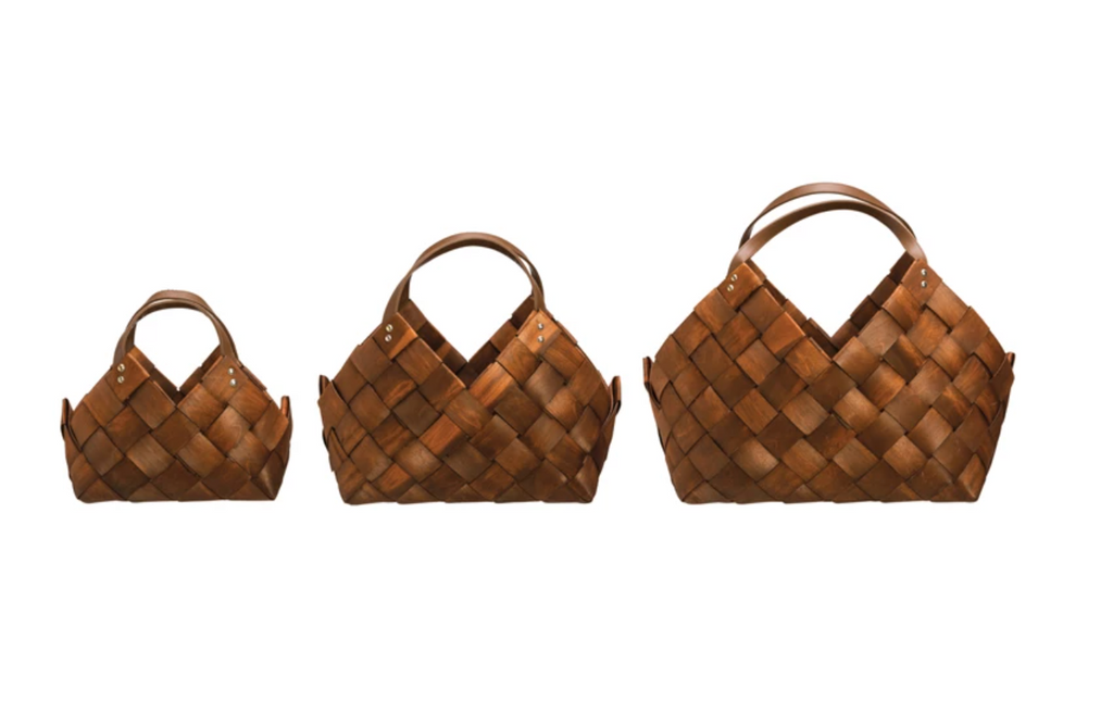 Woven Wooden Baskets with Handles