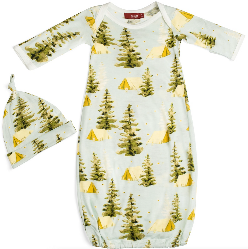 Bamboo Newborn Gown & Hat Set - Camping